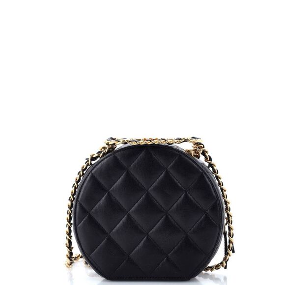 Chanel Oval Logo Chain Round Crossbody Bag Quilted Lambskin Black - Picture 3 of 7